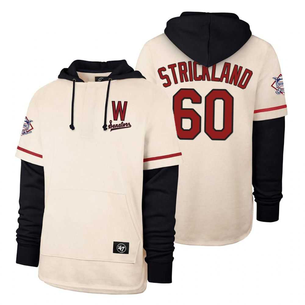 Men Washington Nationals 60 Strickland Cream 2021 Pullover Hoodie MLB Jersey